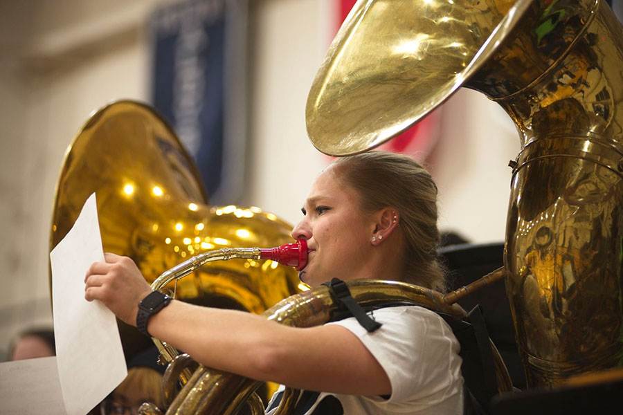 Pep band performing