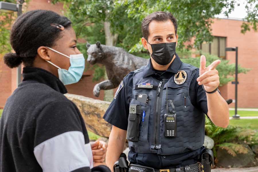 Officer with student