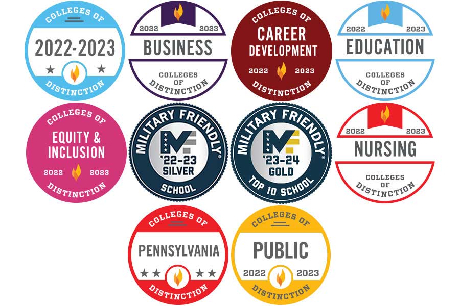 Logos for awards received by campus
