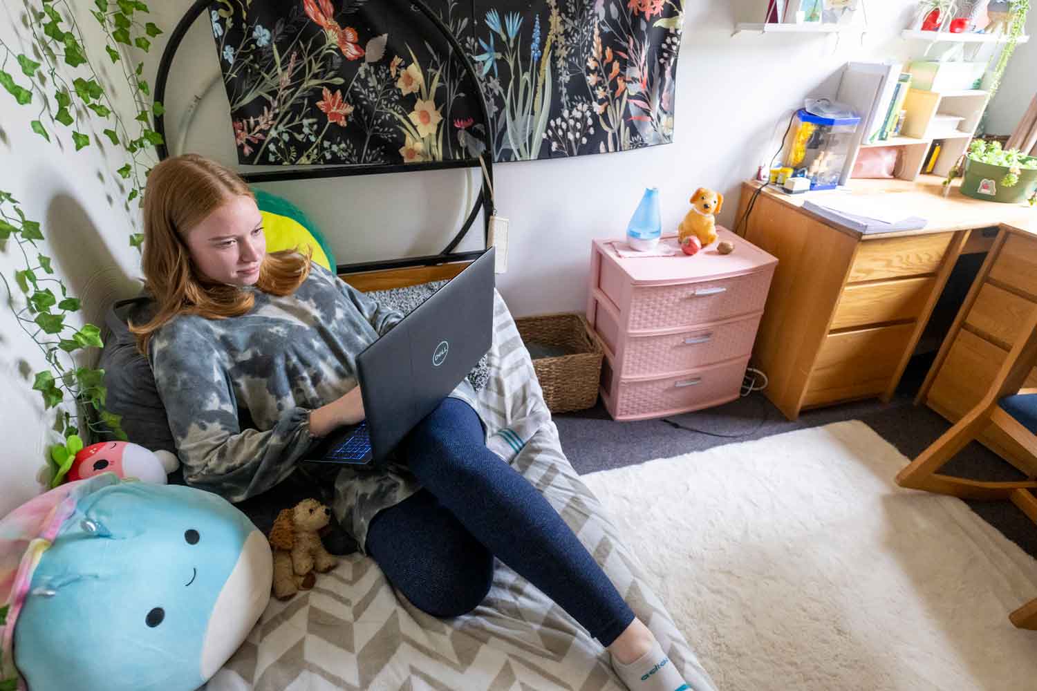 student studying in townhouses