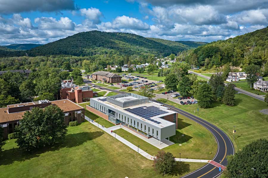 An aerial view of Duke, with other parts of campus