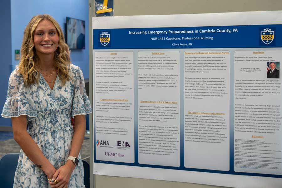 A student presenting her nursing research topic