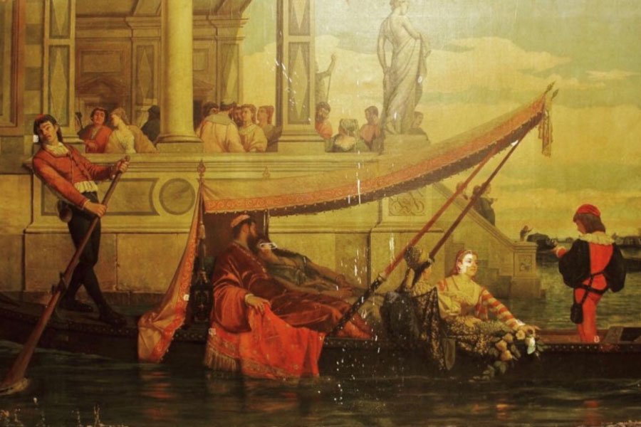 The painting Venetian Promenade before its restoration