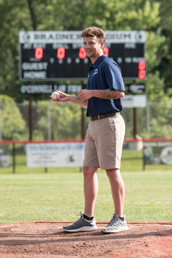 Throwing out the opening pitch for Olean Oilers game