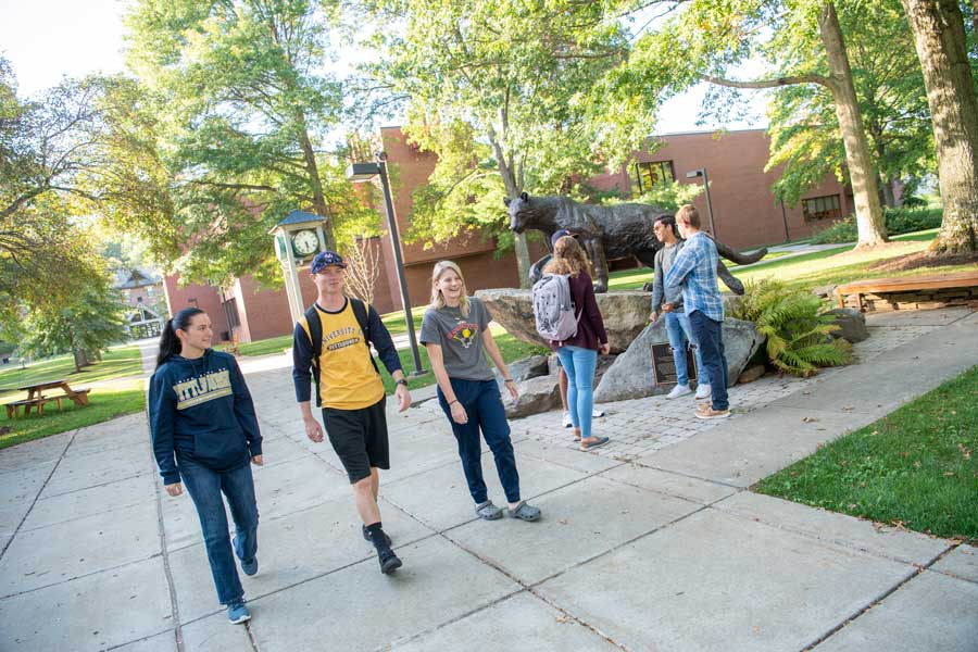 Students walking through the quad