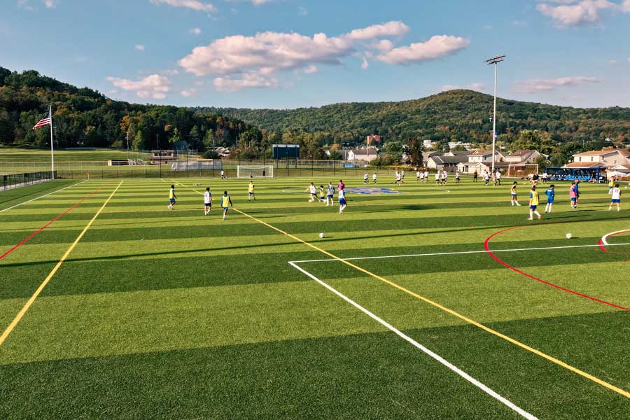 Students playing soccer at the University of Pittsburgh at Bradford