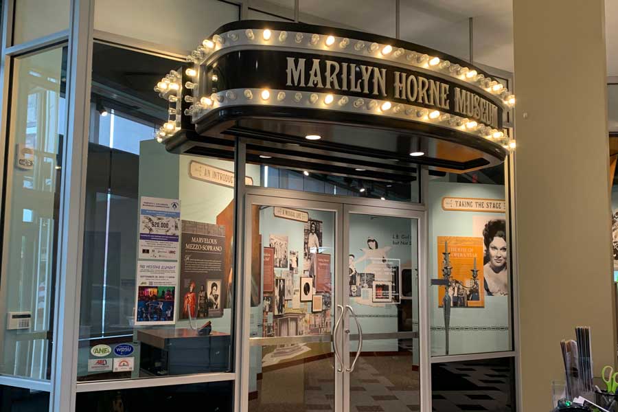 Light up sign that says Marilyn Horne Museum