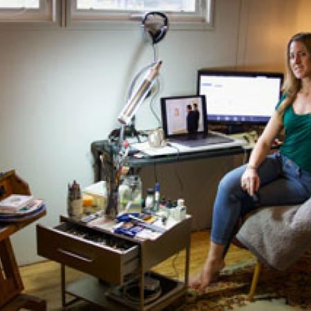 Anna Lemnitzer ready to teach from her home office/studio