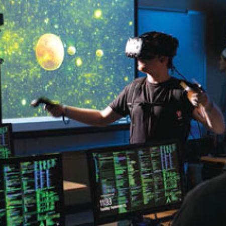 Student using VR goggles