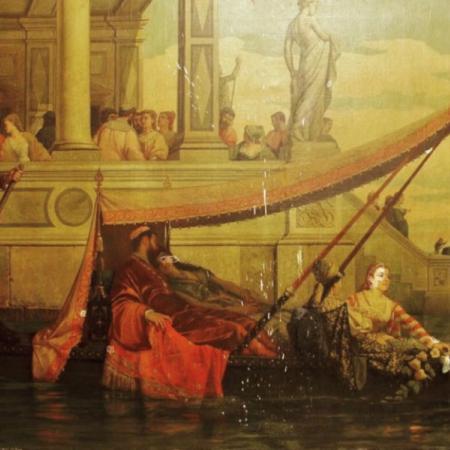 The painting Venetian Promenade before its restoration