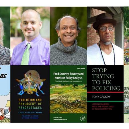 A photo of the authors and the covers of their books