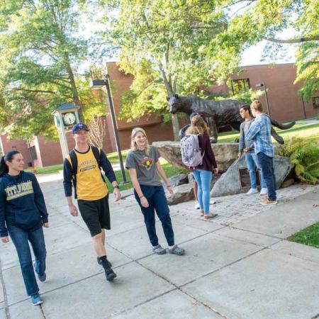 Students walking through the quad