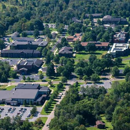 Aerial image of University of Pittsburgh at Bradford campus.