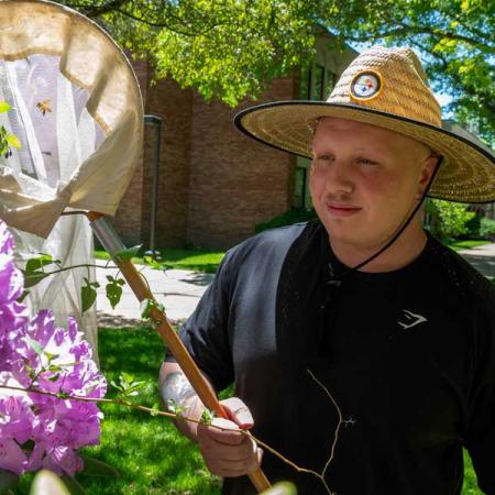 Aiden Minch-Hick, a pre-medicine student from Mingo Junction, Ohio, spent part of his summer capturing bees for the Pennsylvania Bee Monitoring Program.