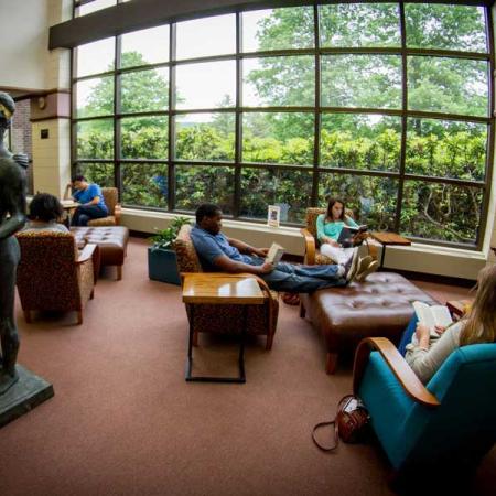 Students working and studying in the library