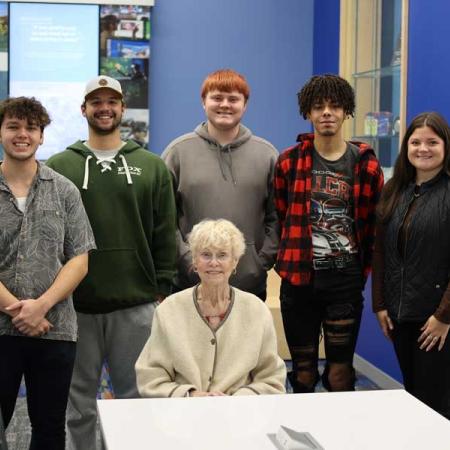Mary Ann Lambertsen with students